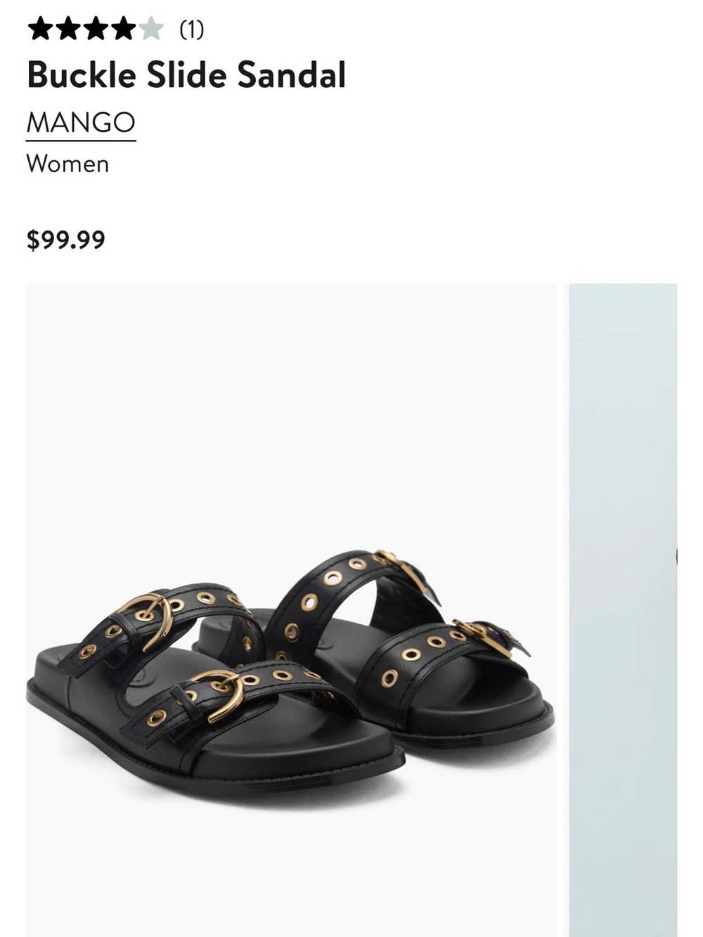 MANGO Black Slide Sandal with Gold Buckles